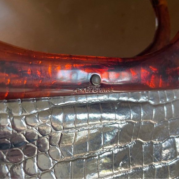 Vintage Lady Bird Silver Crocodile Pattern Tote Bag Alligator 12.75” x 15” - Picture 5 of 11